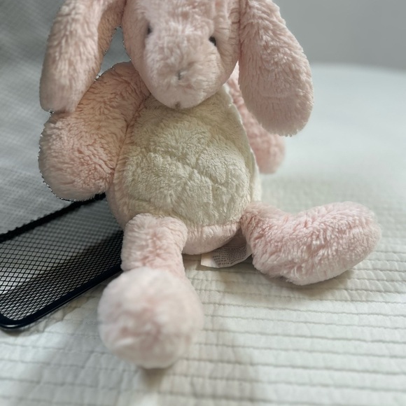 Demdaco- Nat & Jules Pink and White Fluffy Stuffed Bunny - Picture 7 of 7